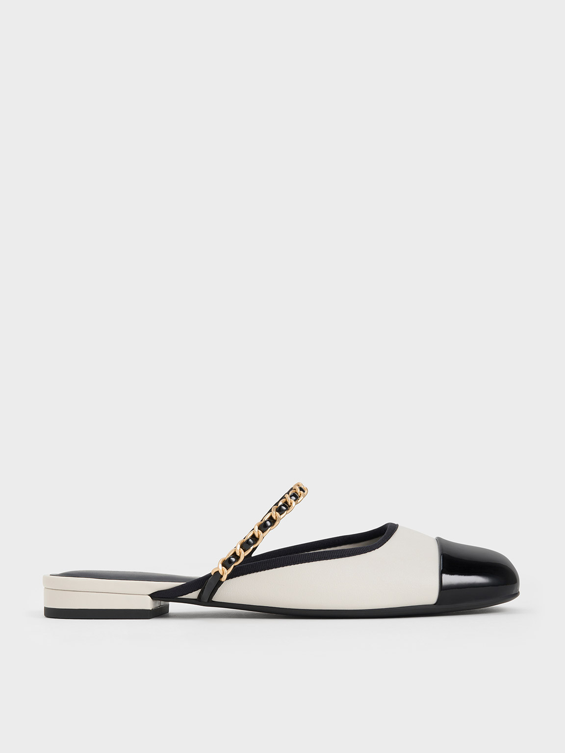 Charles & Keith - Patent Two-Tone Chain-Strap Mules