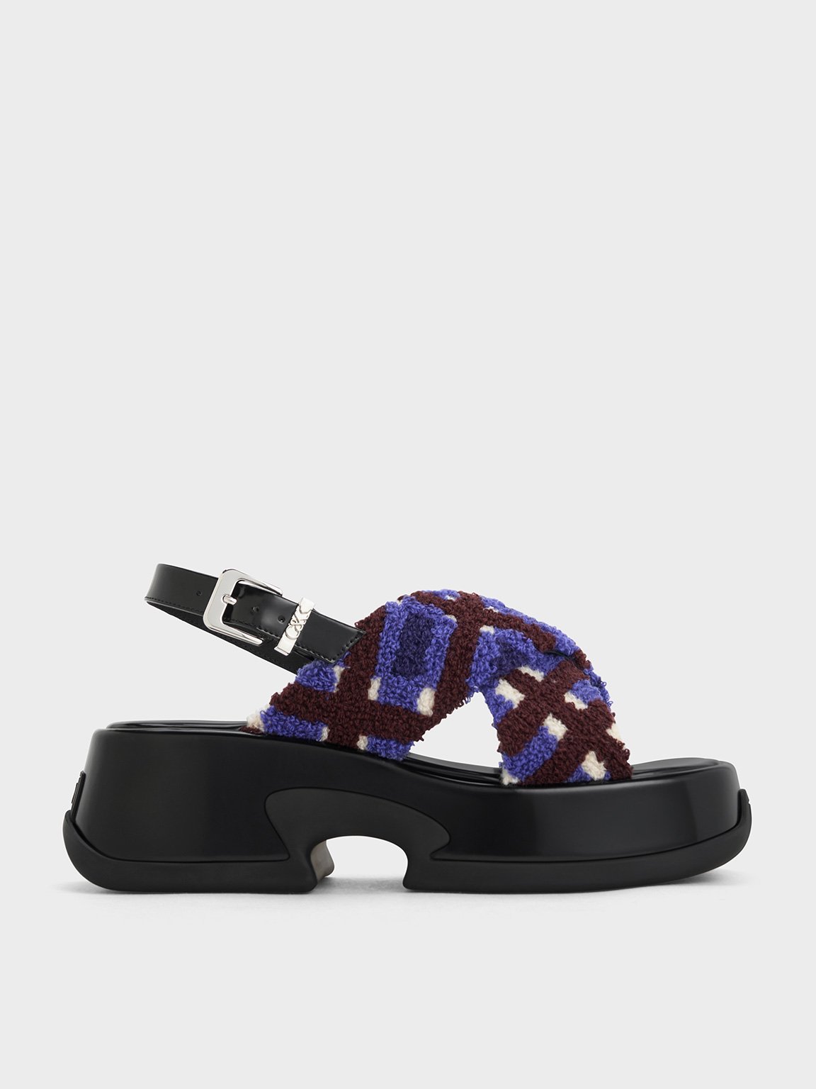 Charles & Keith - Caria Furry Checkered Platform Sandals