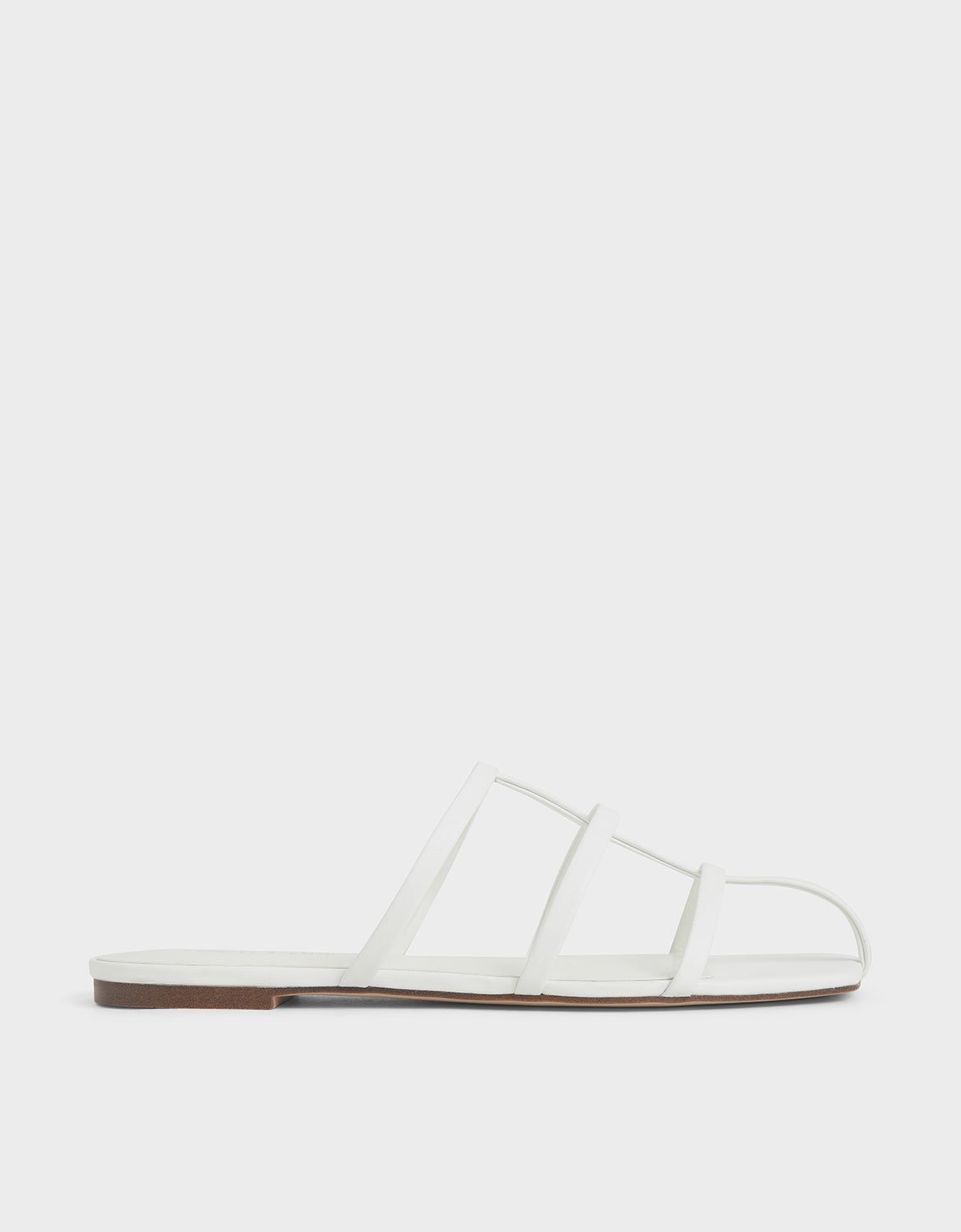 

Strappy Caged Flat Sandals, White