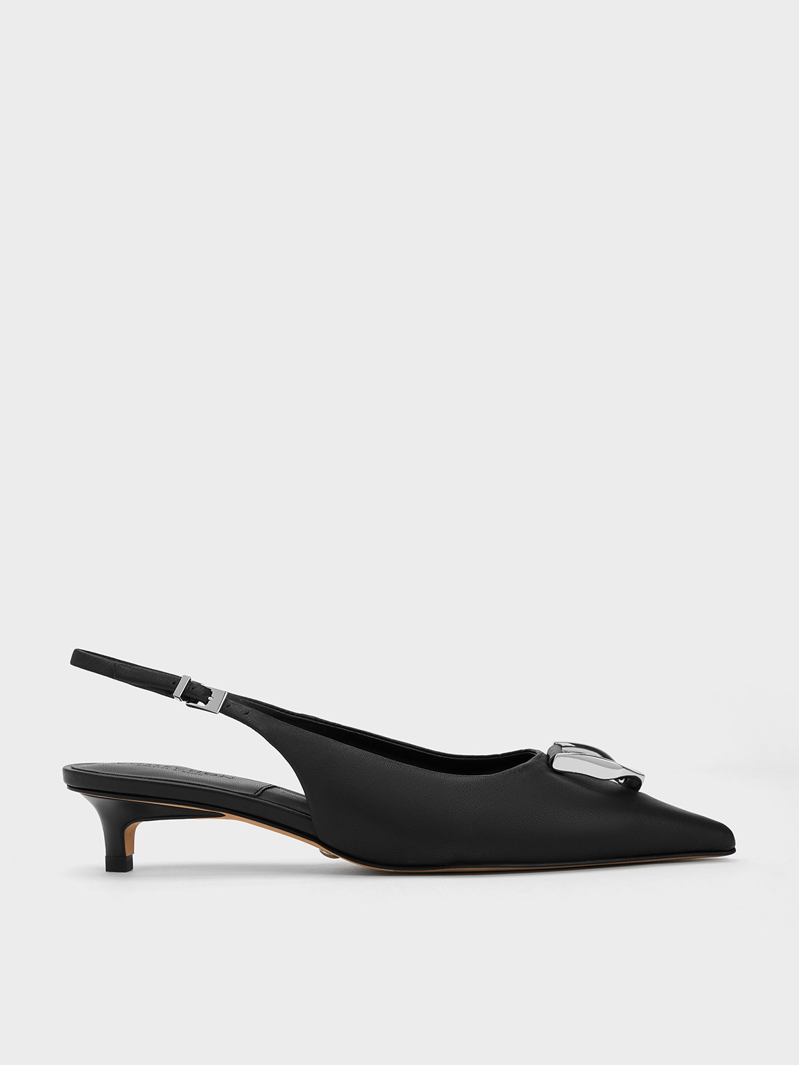 Charles & Keith Gabine Leather Slingback Pumps In Black