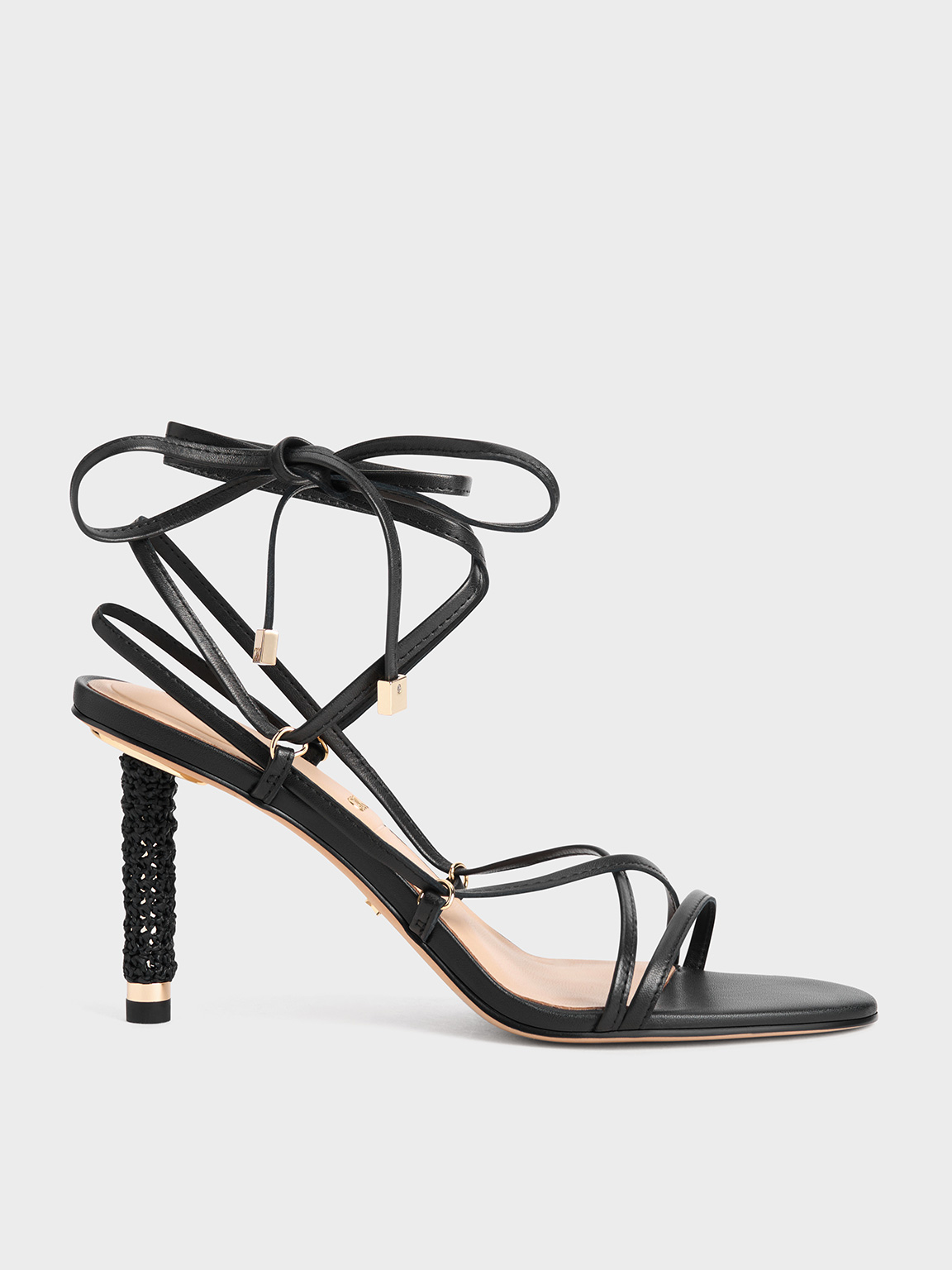 Charles & Keith - Strappy Woven-Heel Tie-Around Sandals