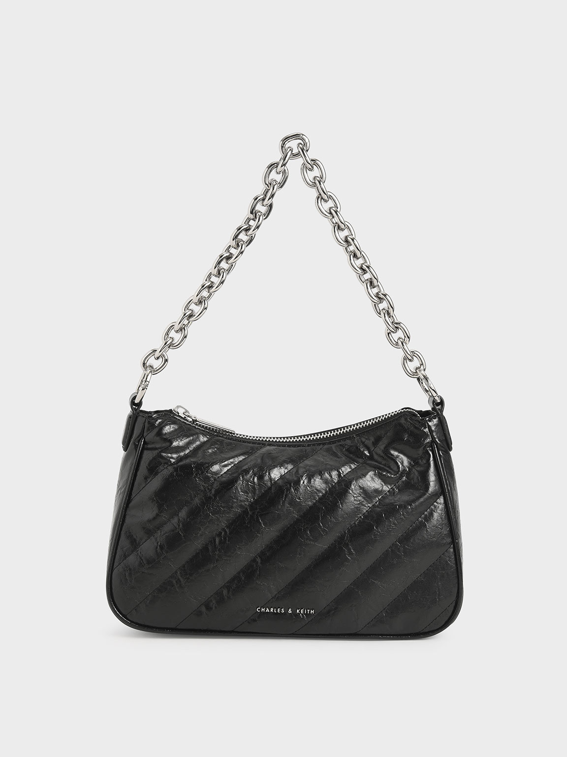 

Panelled Chain Handle Crossbody Bag, Black