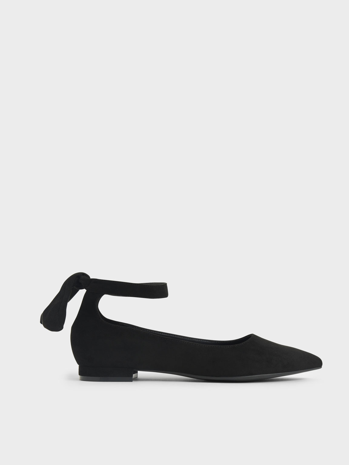 

Textured Ankle Strap Ballerina Flats, Black