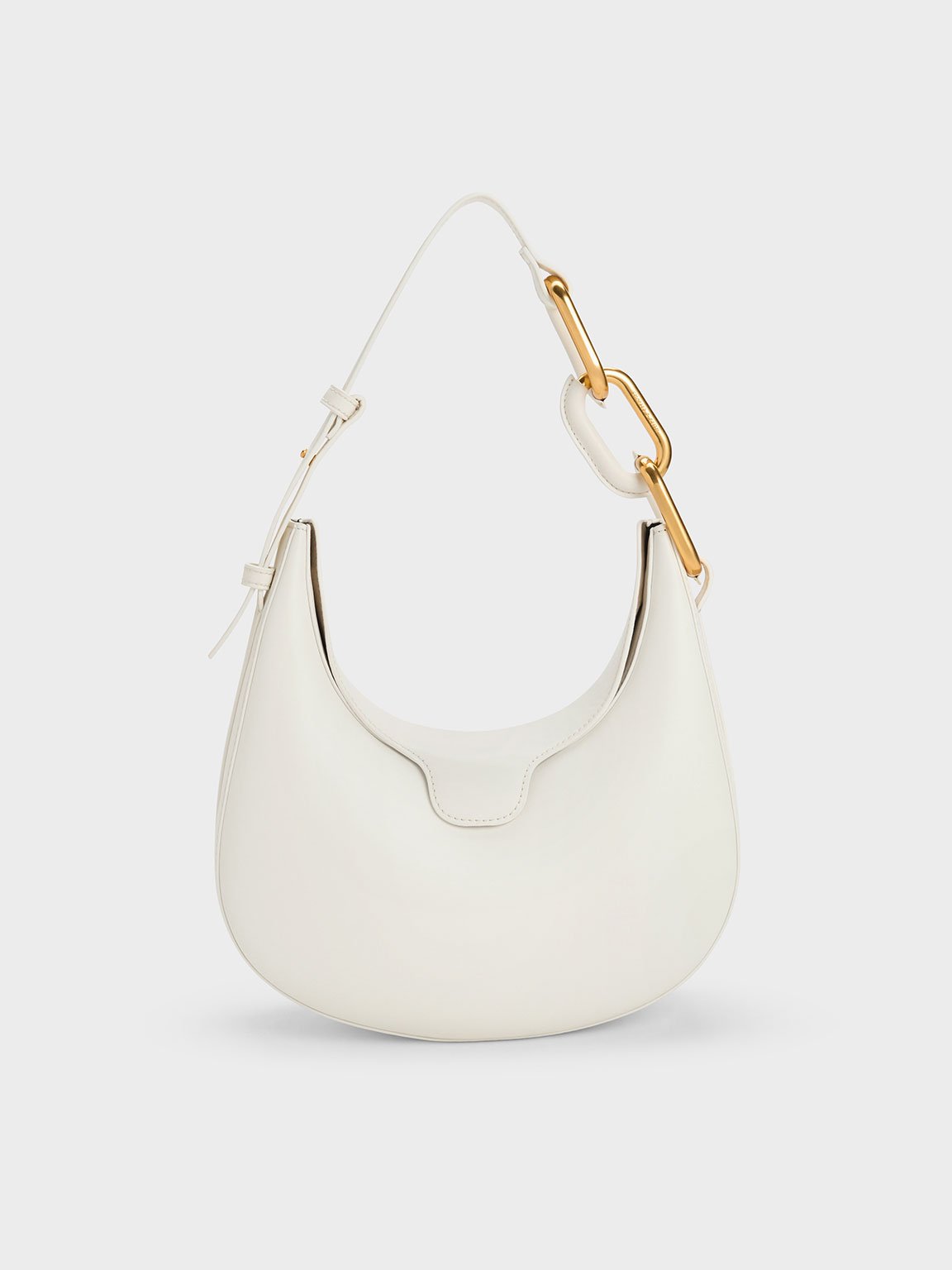 White Kora Metallic-Accent Moon Bag - CHARLES & KEITH UK