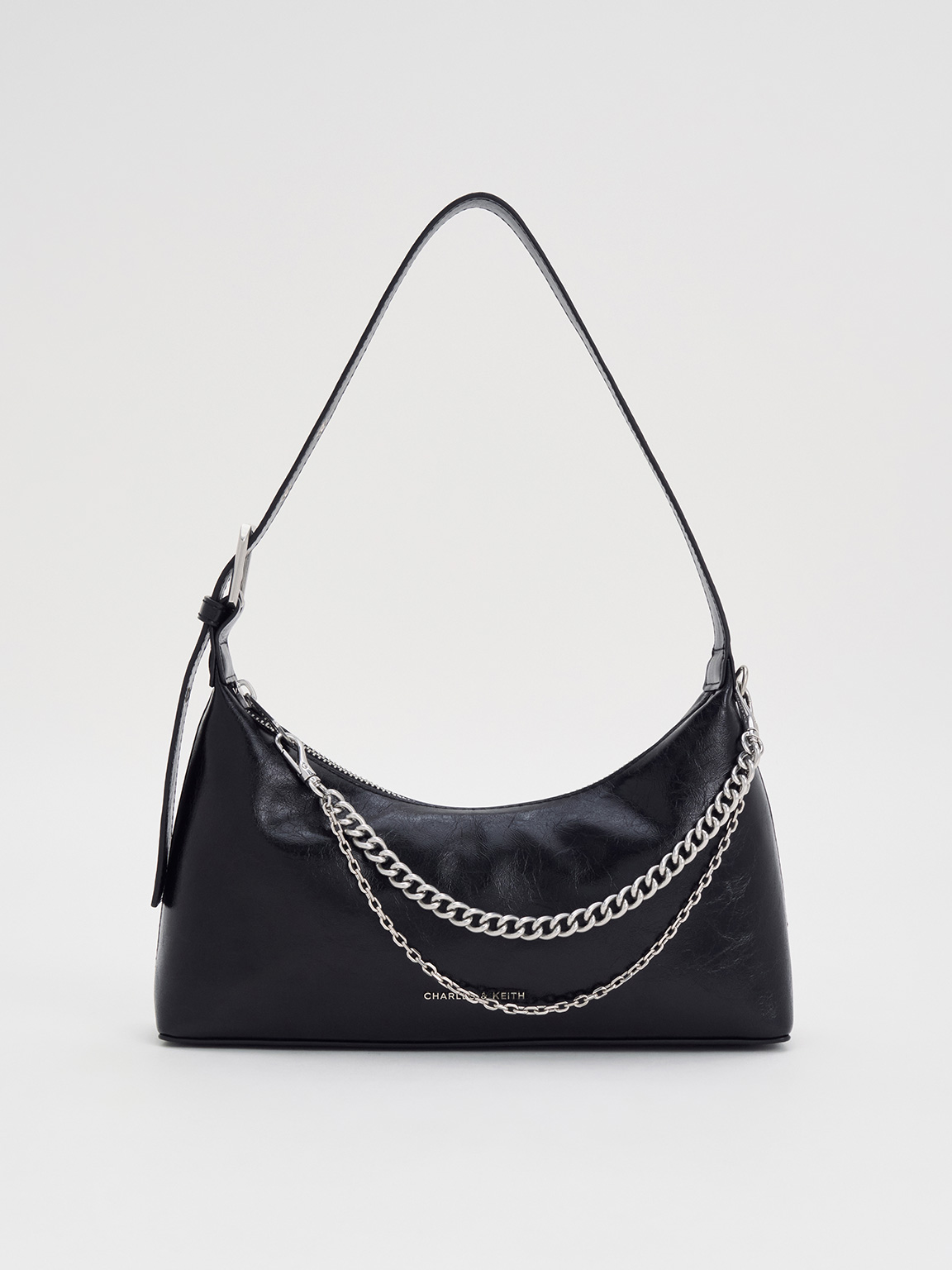 Charles & Keith - Atwood Crinkle-Effect Chain-Embellished Hobo Bag