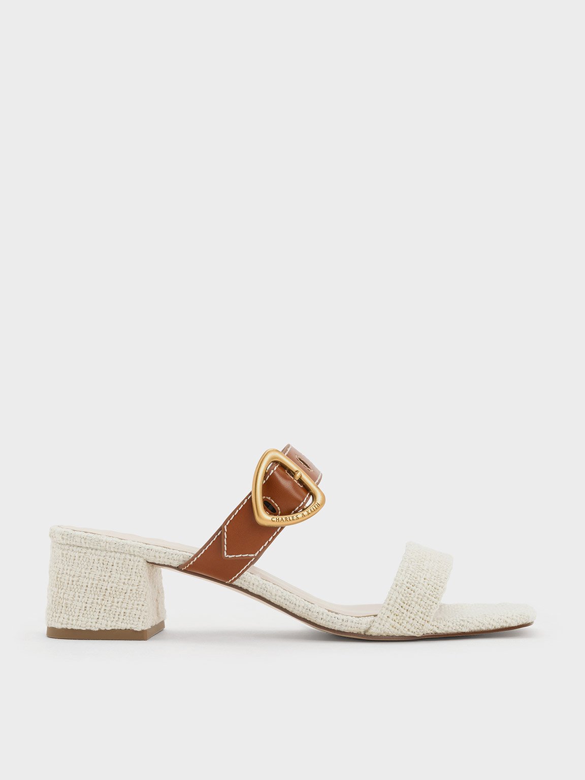 Charles & Keith - Sepphe Tweed Metallic Buckle Heeled Mules