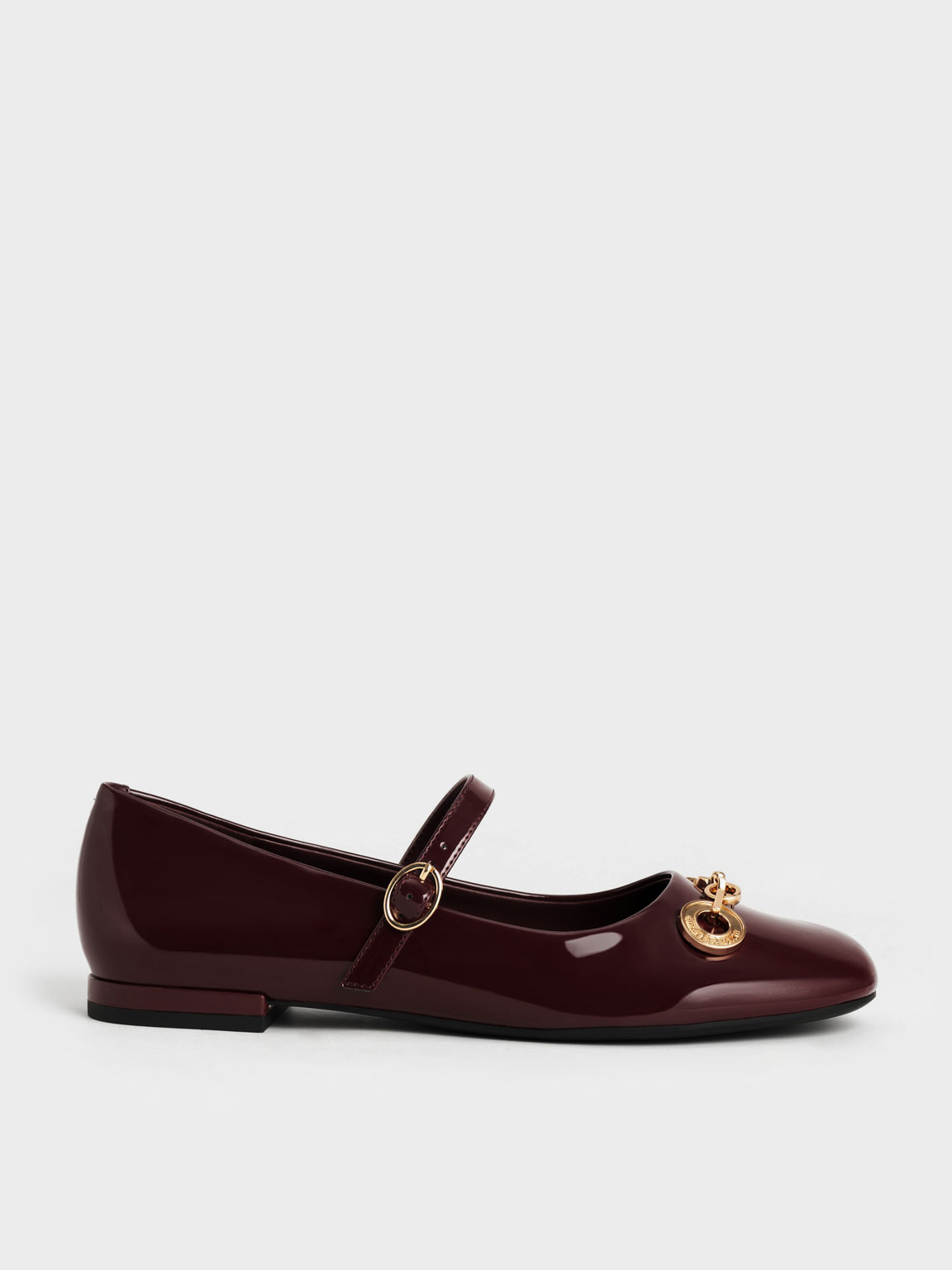 Charles & Keith Metallic Accent Patent Mary Janes In Burgundy