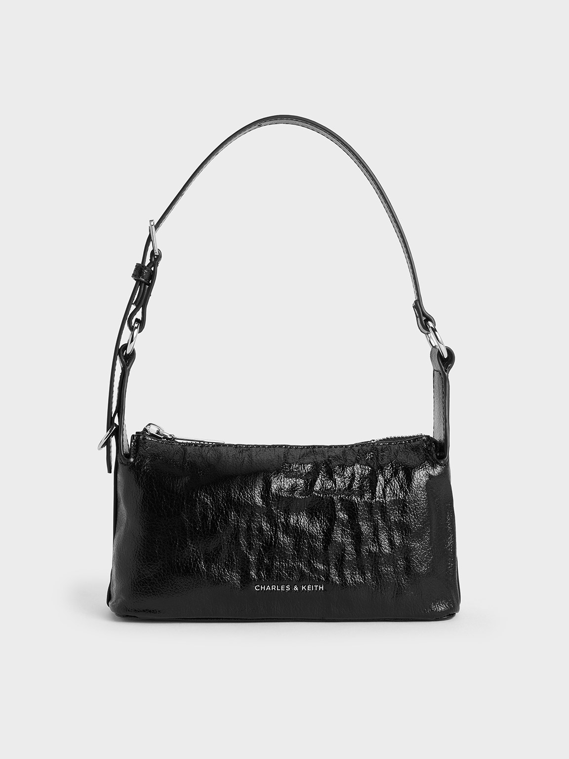 Shop Charles & Keith - Lark Crinkle-effect Shoulder Bag In Noir