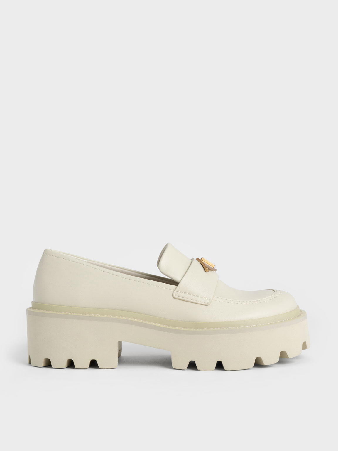 Chalk Metallic Accent Chunky Platform Penny Loafers - CHARLES & KEITH UK