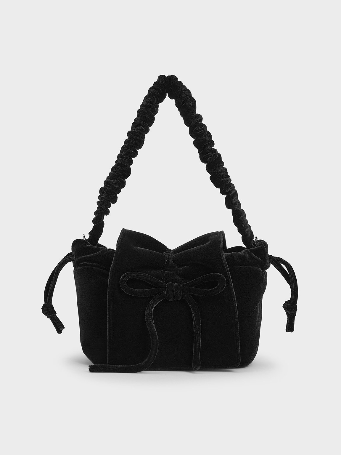 Charles & Keith - Velvet Bow Ruched Top Handle Bag