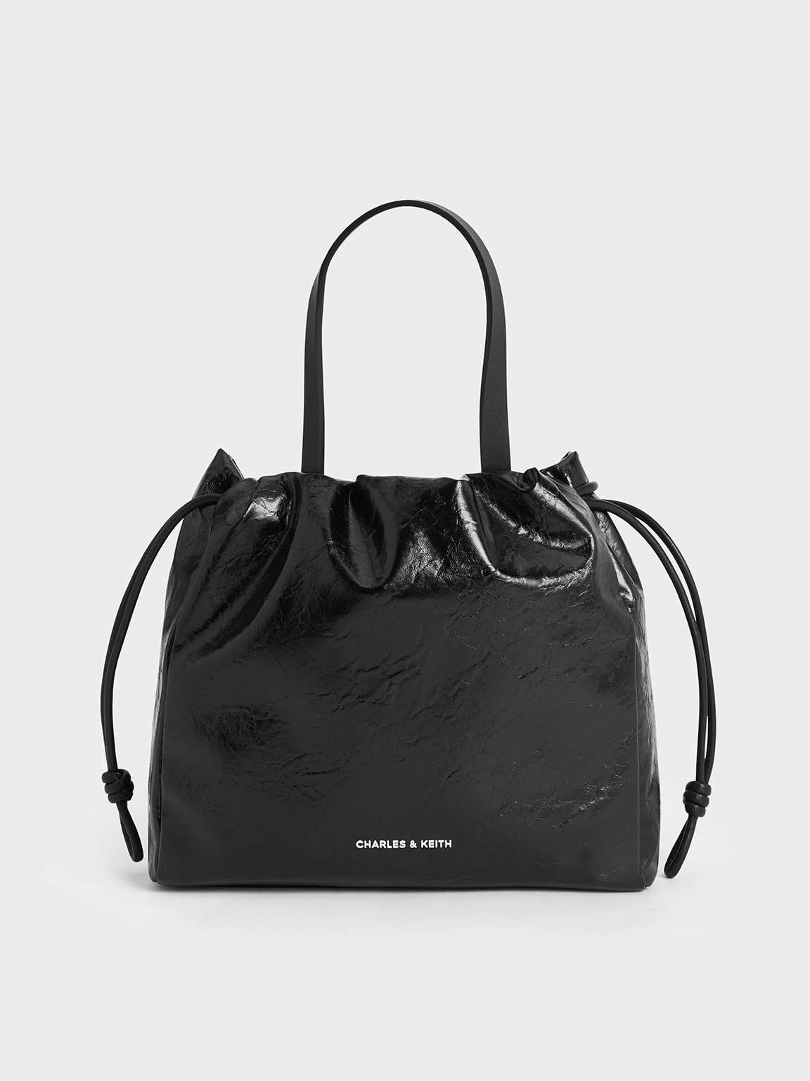 Charles & Keith - Mini Bethel Crinkle-Effect Ruched Drawstring Tote Bag