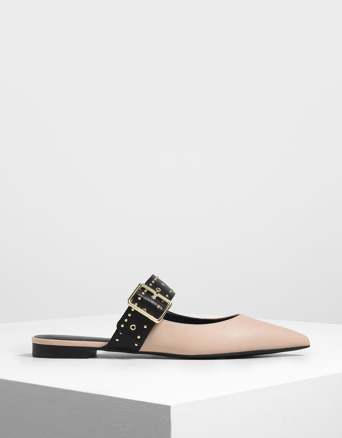 

Studded Buckle Mules, Light pink