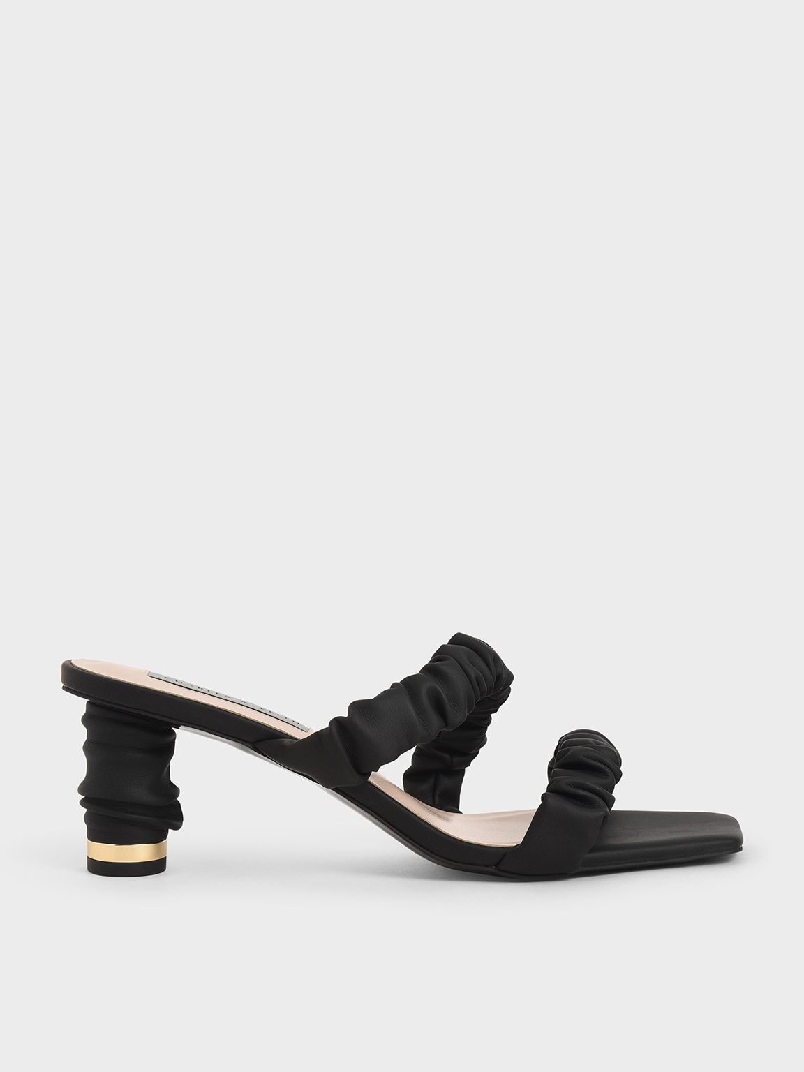 

Ruched Strap Mules, Black