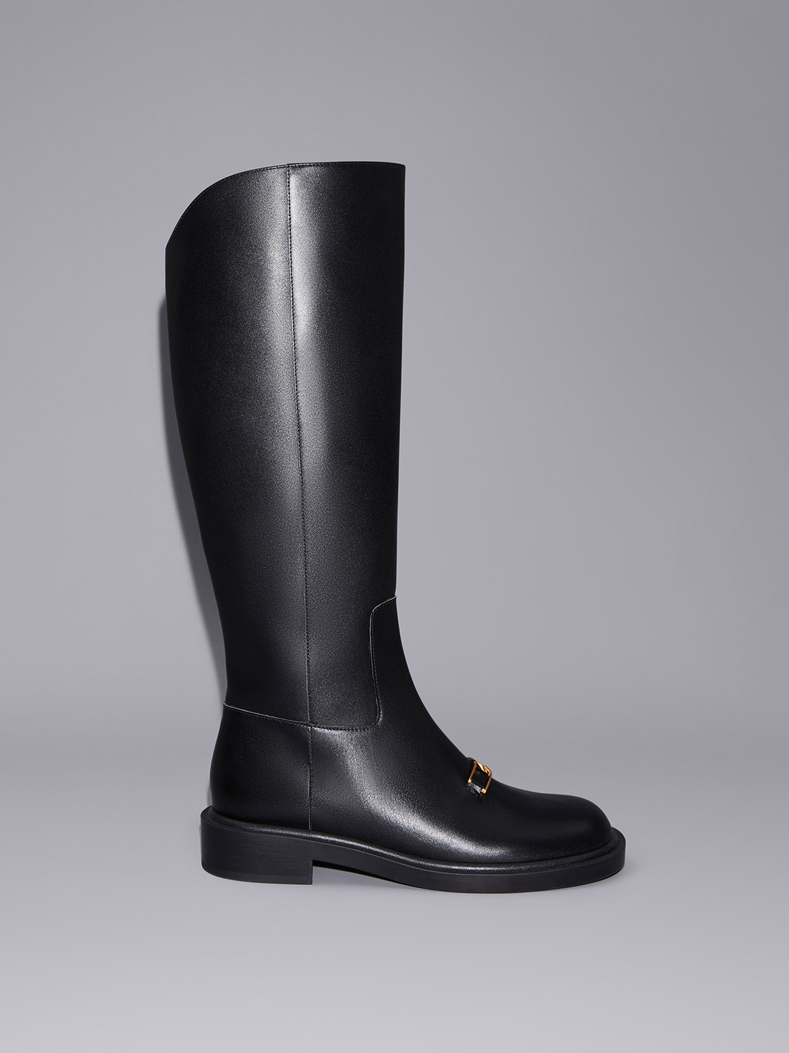 Charles & Keith - Gabine Leather Interlocking-Accent Knee-High Boots