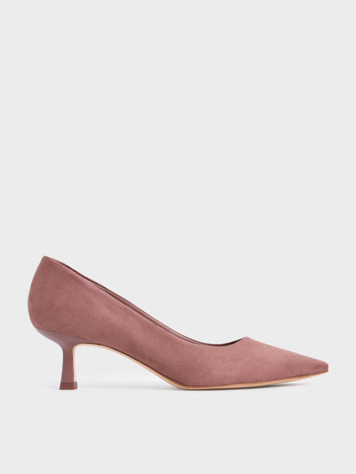 

Pointed Kitten Heel Textured Pumps, Mauve