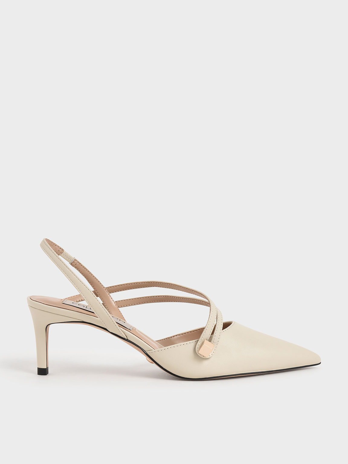 

Asymmetric Strap Slingback Heels, Chalk