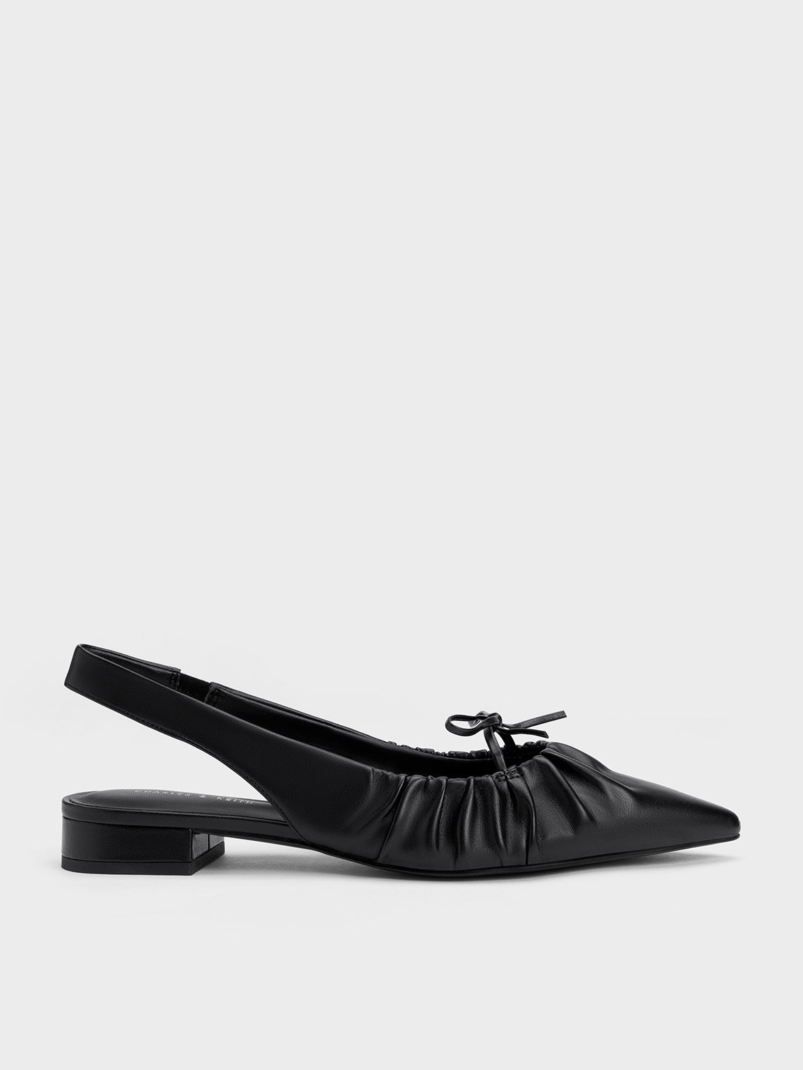 Black Bow Ruched Slingback Flats - CHARLES & KEITH UK