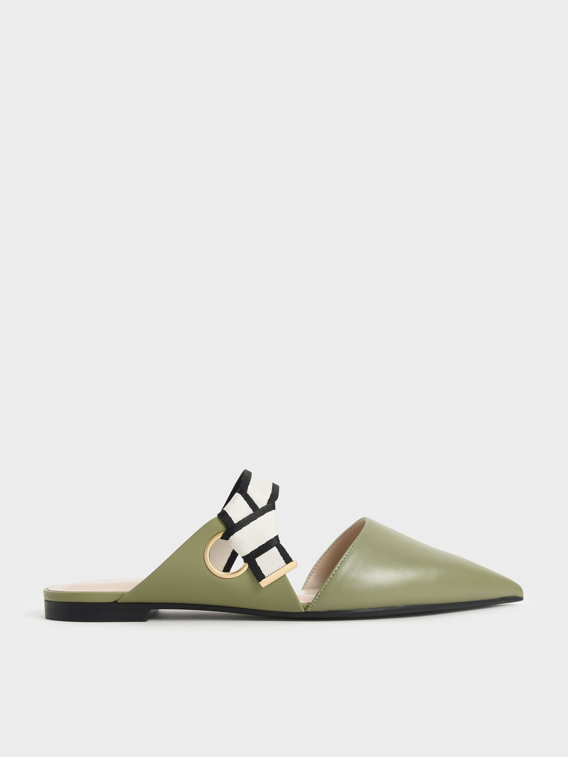 

Pointed Toe Fabric Strap Mules, Olive