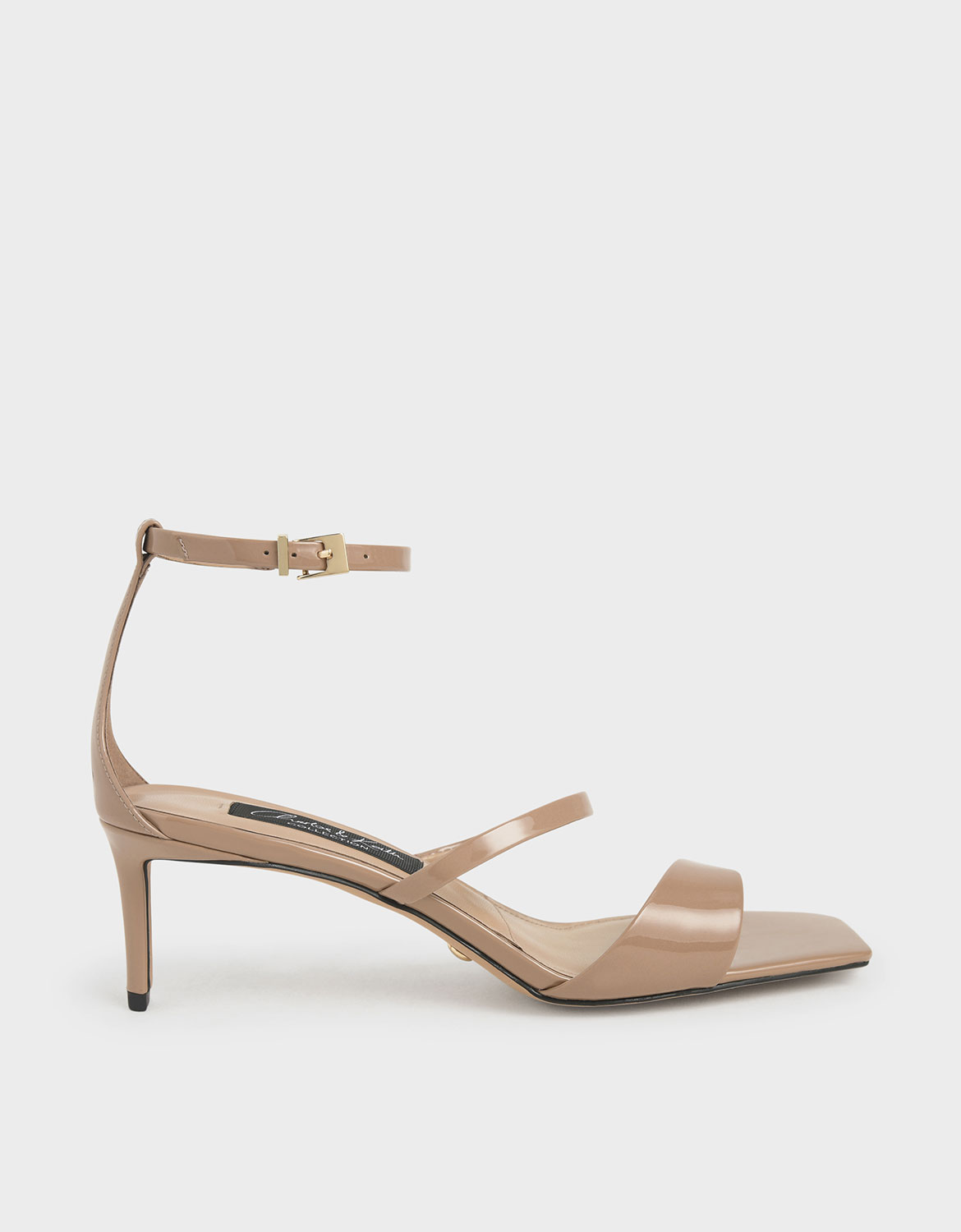 

Patent Leather Strappy Heeled Sandals, Nude