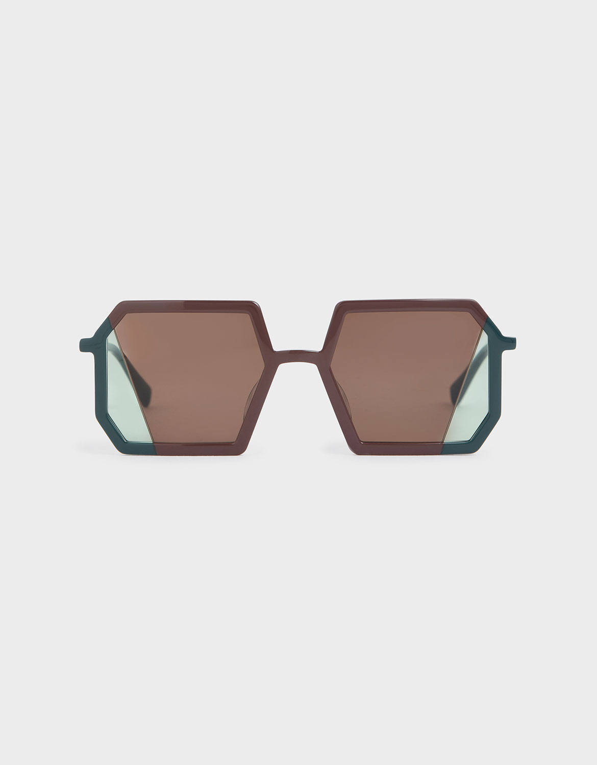 

Two-Tone Geometric Sunglasses, Brown