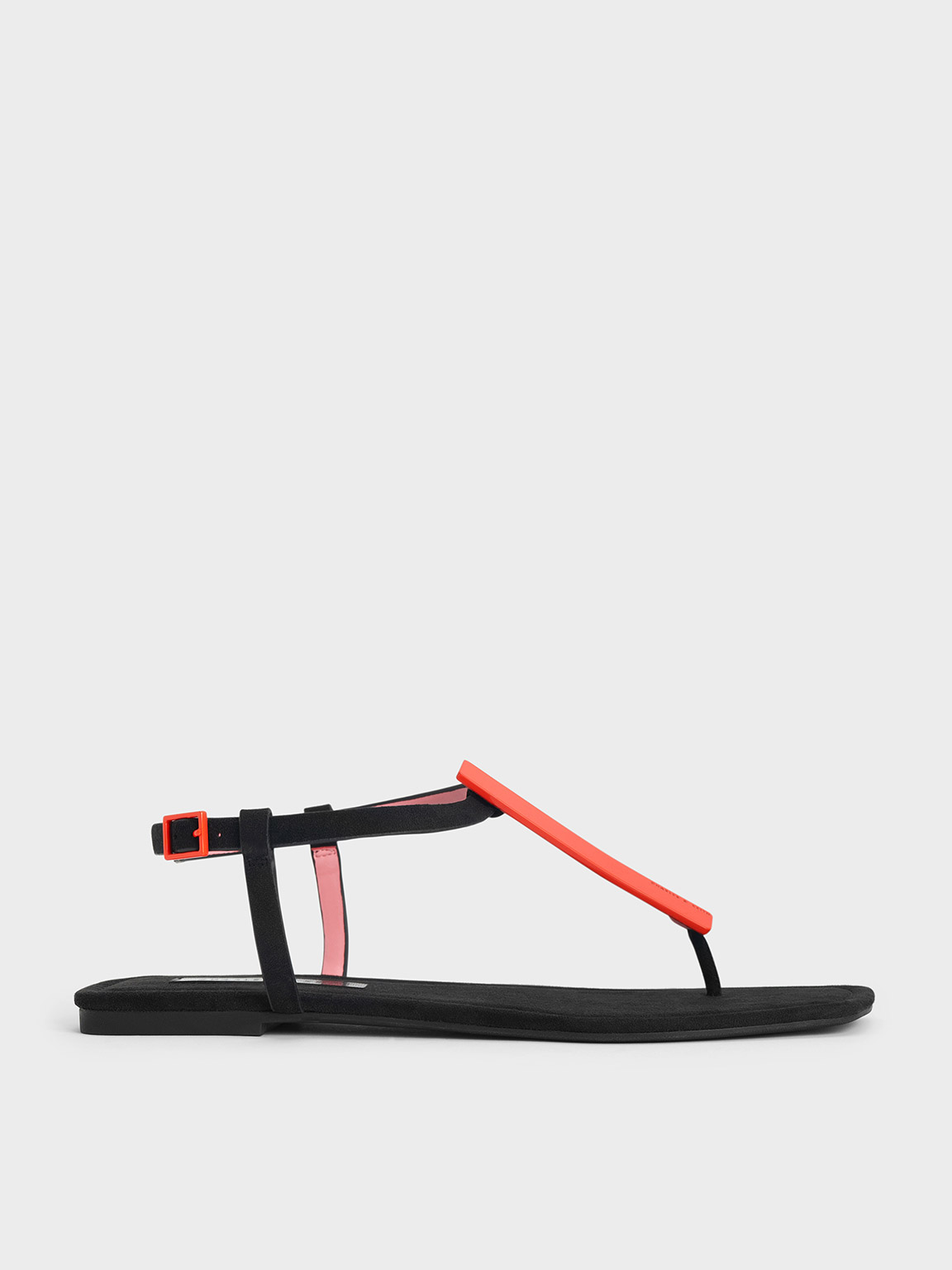 Charles & Keith - Textured Metallic Accent T-Bar Thong Sandals