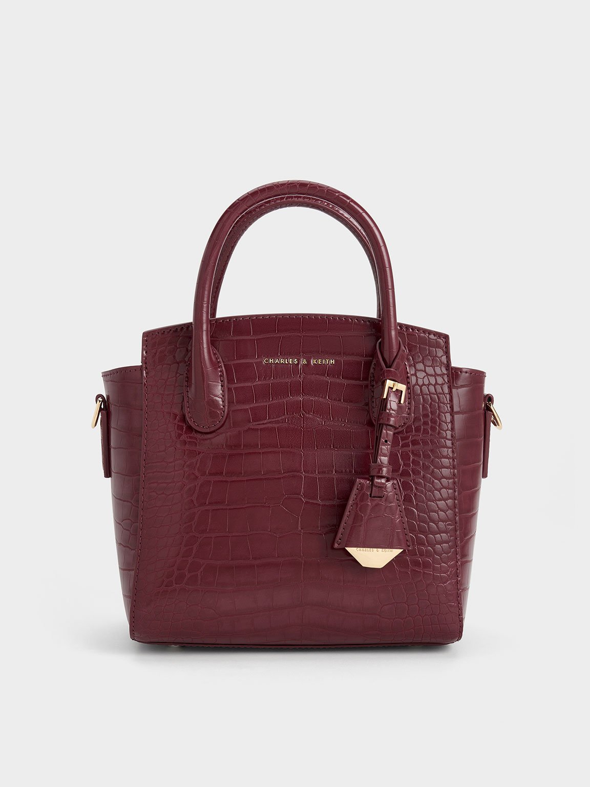 Charles & Keith - Harper Croc-Effect Structured Top Handle Bag