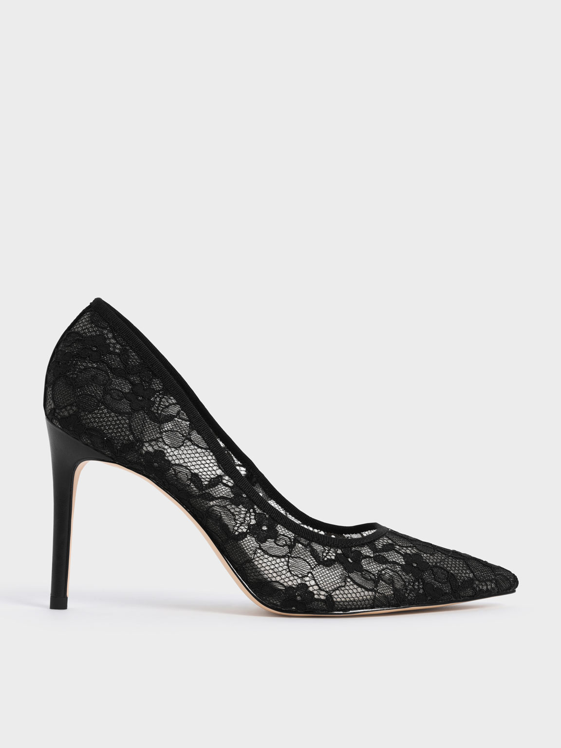Black Lace Stiletto Pumps - CHARLES & KEITH UK