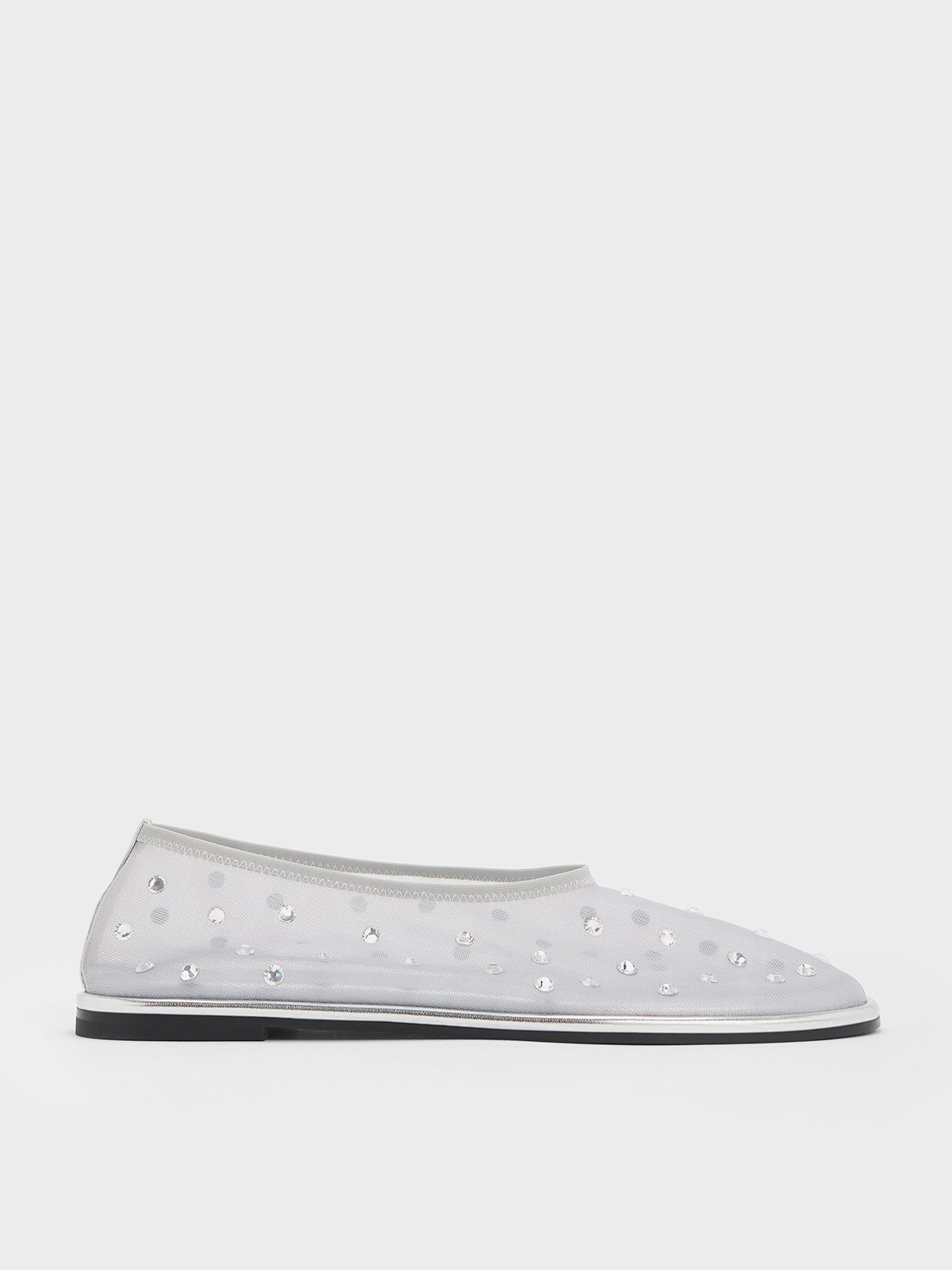 Charles & Keith - Mesh Gem-Embellished Ballet Flats