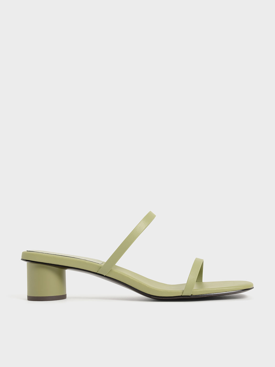 

Double Strap Cylindrical Heel Mules, Sage green