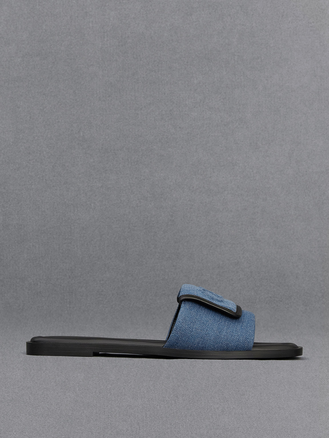 Charles & Keith - Leather & Denim Slide Sandals