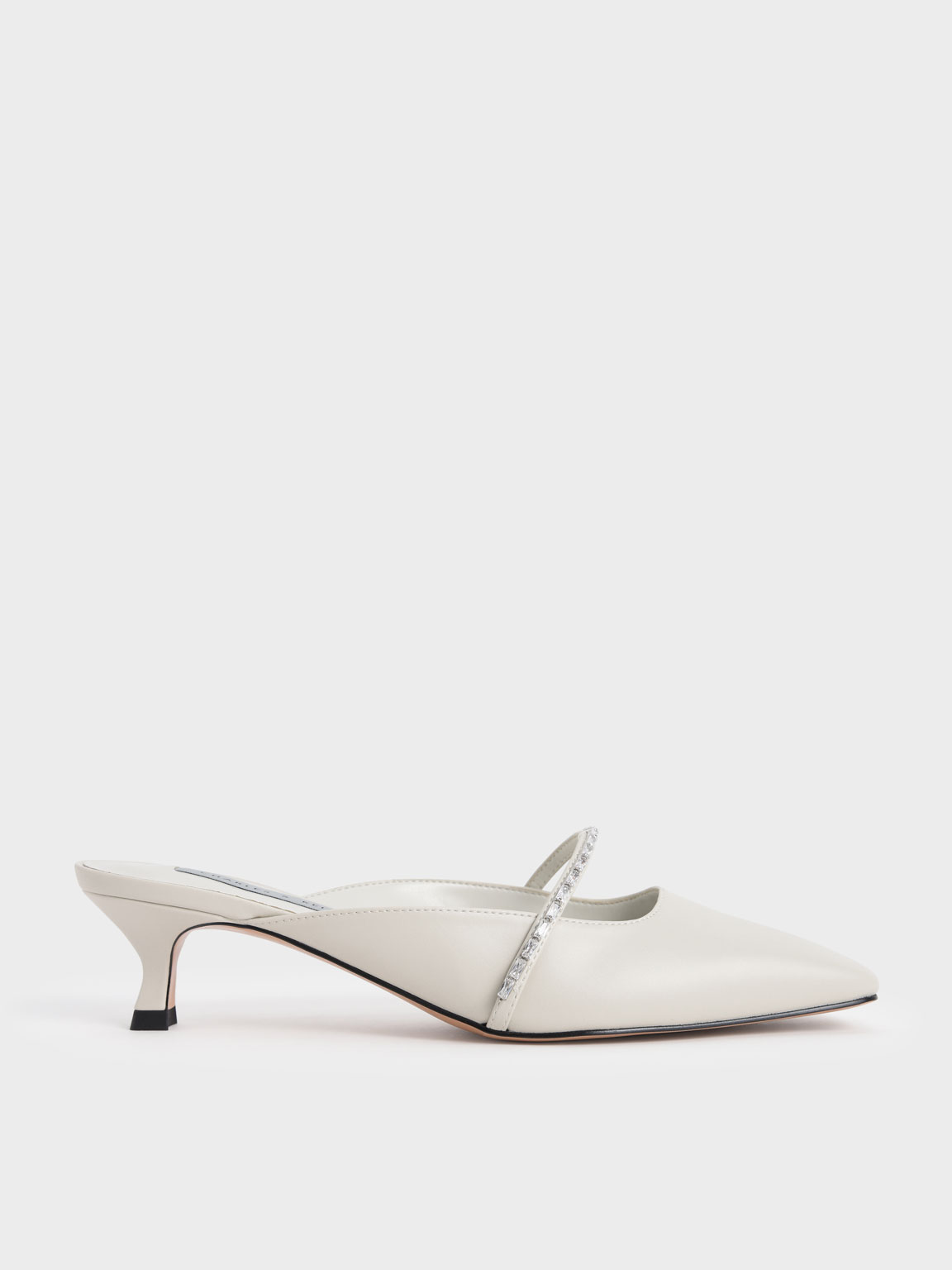 

Gem-Embellished Square Toe Mules, Chalk