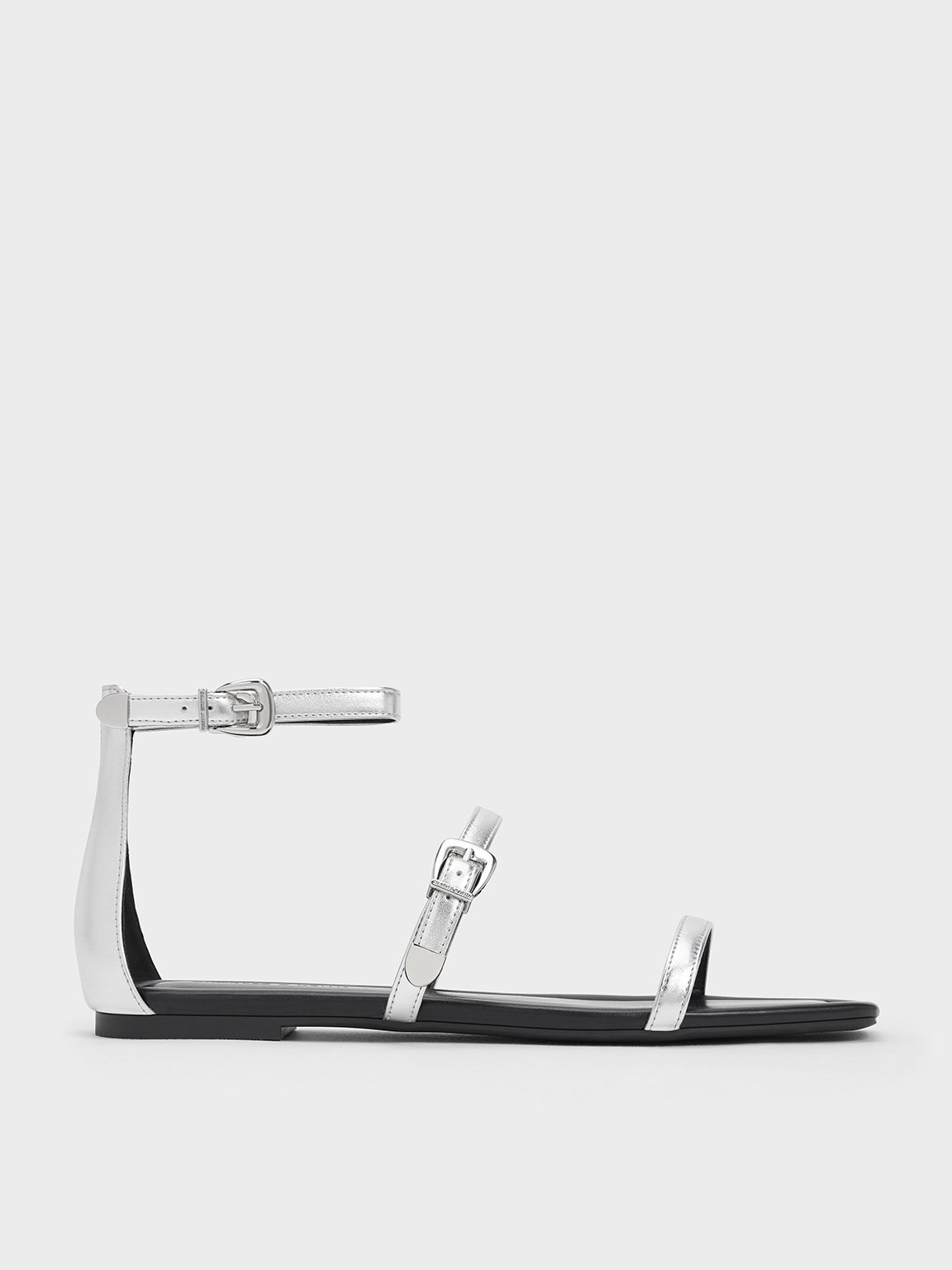 Charles & Keith - Square-Toe Buckled Triple-Strap Sandals