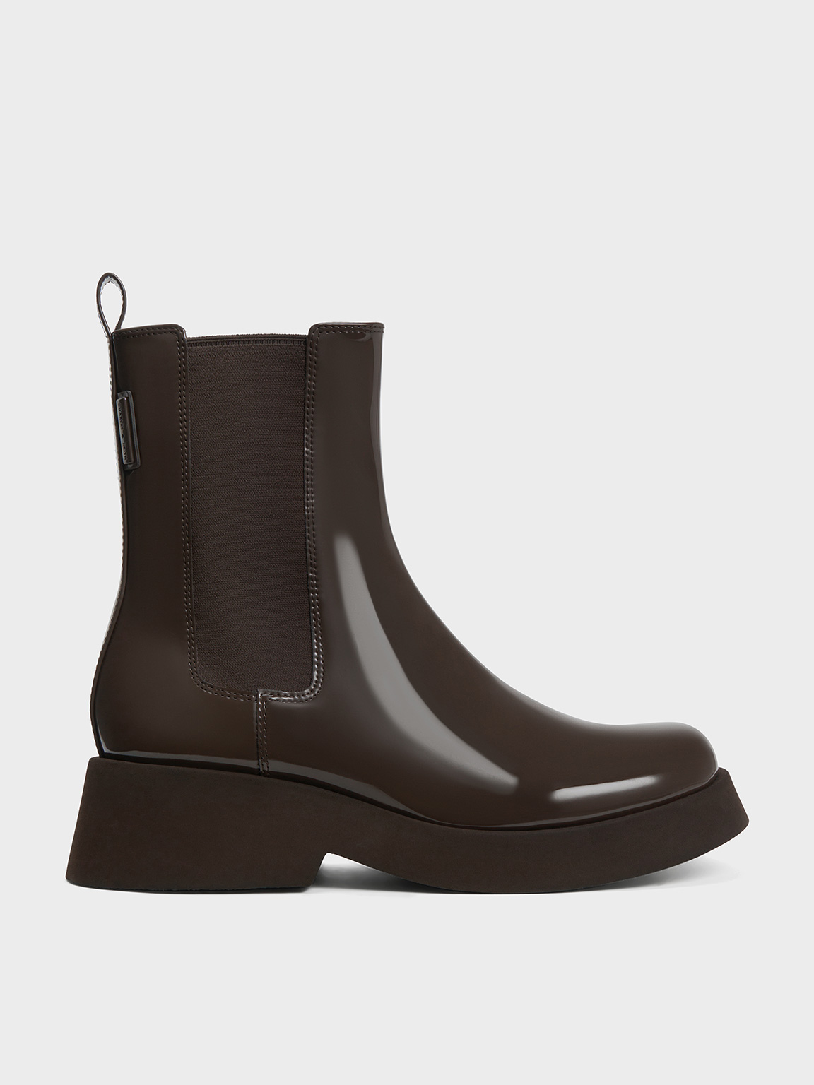 Brown Giselle Patent Chelsea Boots - CHARLES & KEITH UK