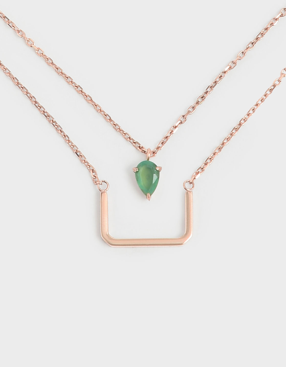 

Green Agate Stone Layered Matinee Necklace, Rose gold