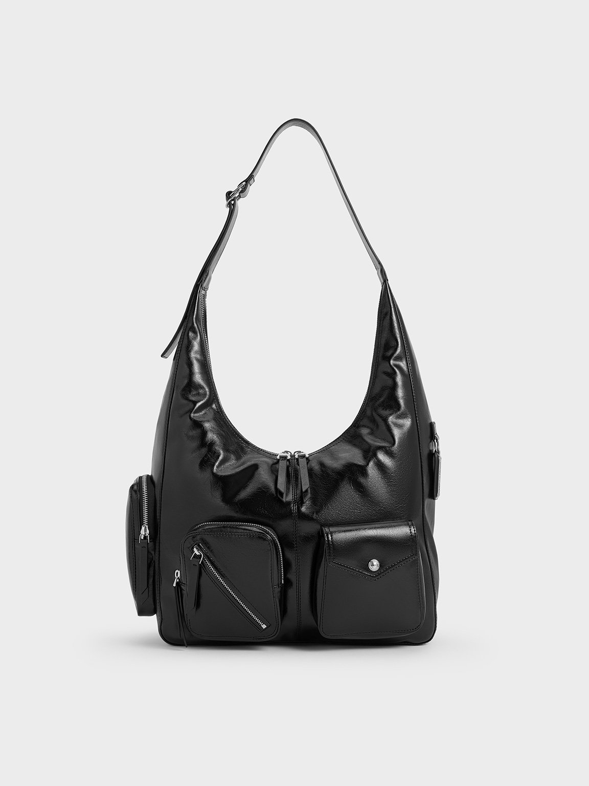 Charles & Keith - Thora Crinkle-Effect Multi-Pocket Hobo Bag