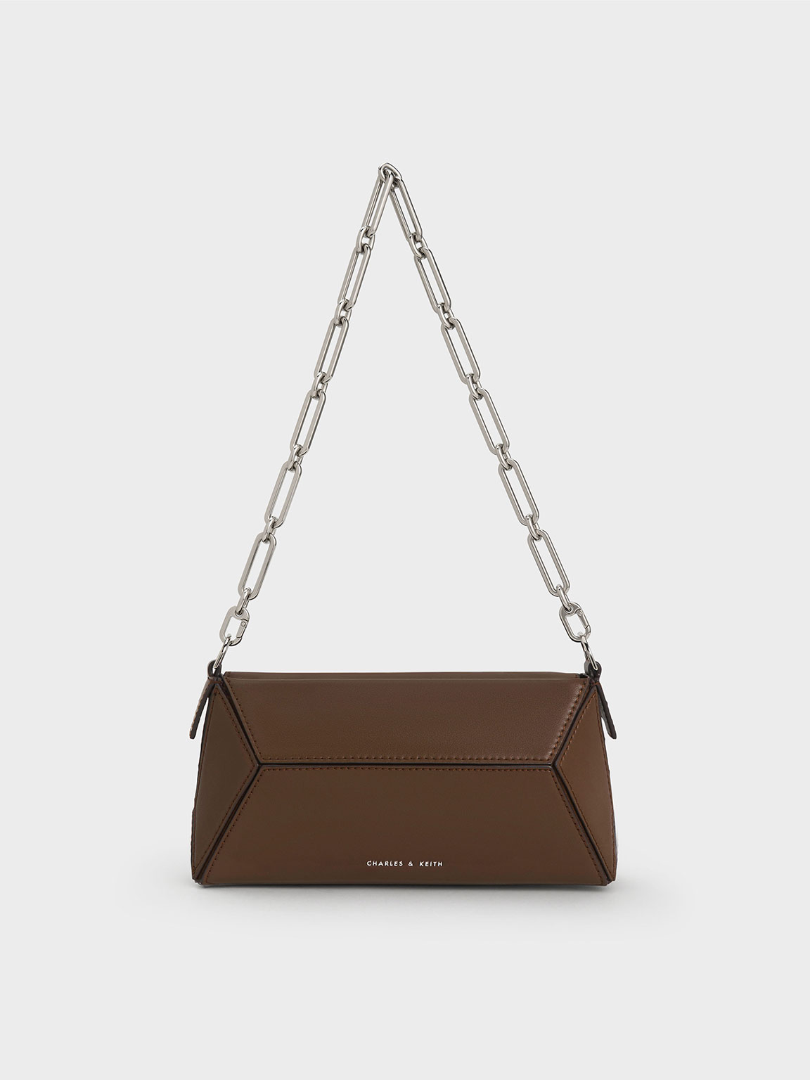 Charles & Keith Nasrin Geometric Chain-handle Shoulder Bag In Brown