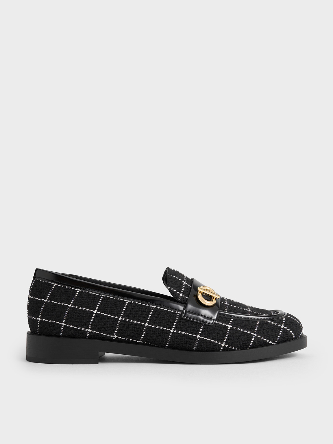 Charles & Keith - Tweed Metallic-Accent Loafers