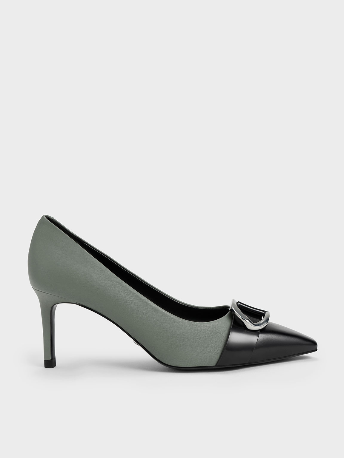 Charles & Keith Gabine Leather Toe-cap Pumps In Sage Green | ModeSens