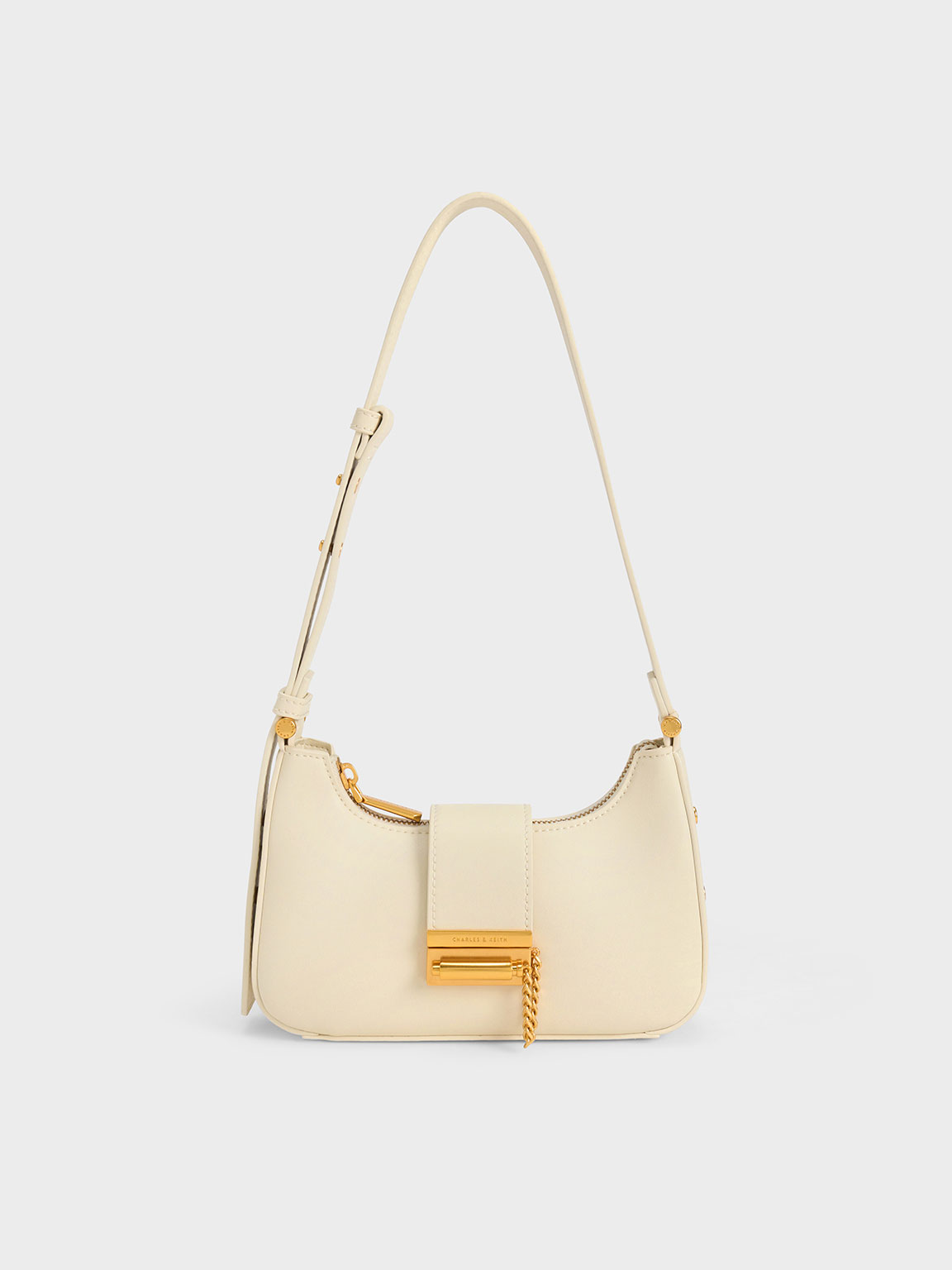 Charles & Keith Metallic Accent Belted Bag In Chalk