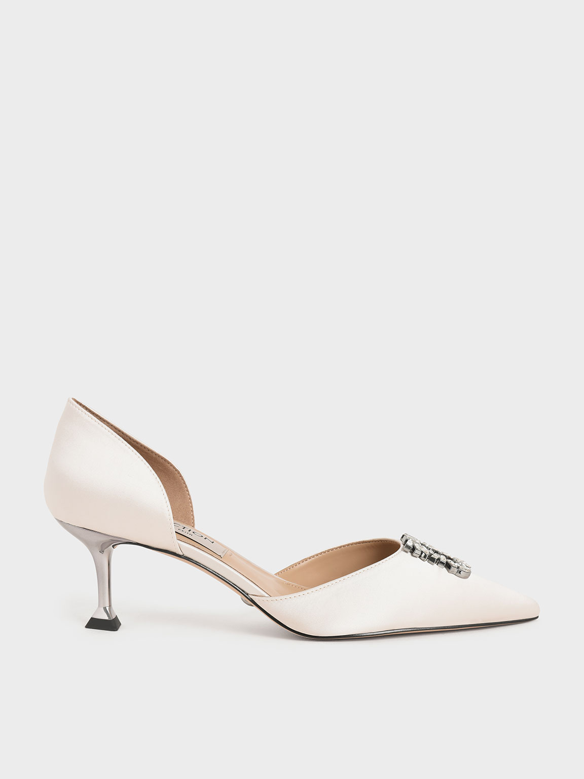 

Wedding Collection: Satin Gem-Embellished D'Orsay Pumps, Cream