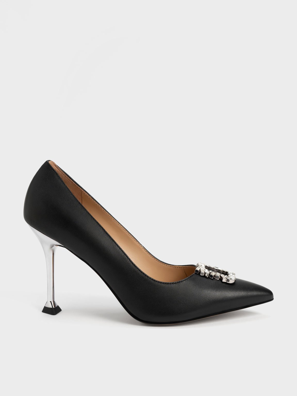 Charles & Keith - Leather Gem-Embellished Pumps