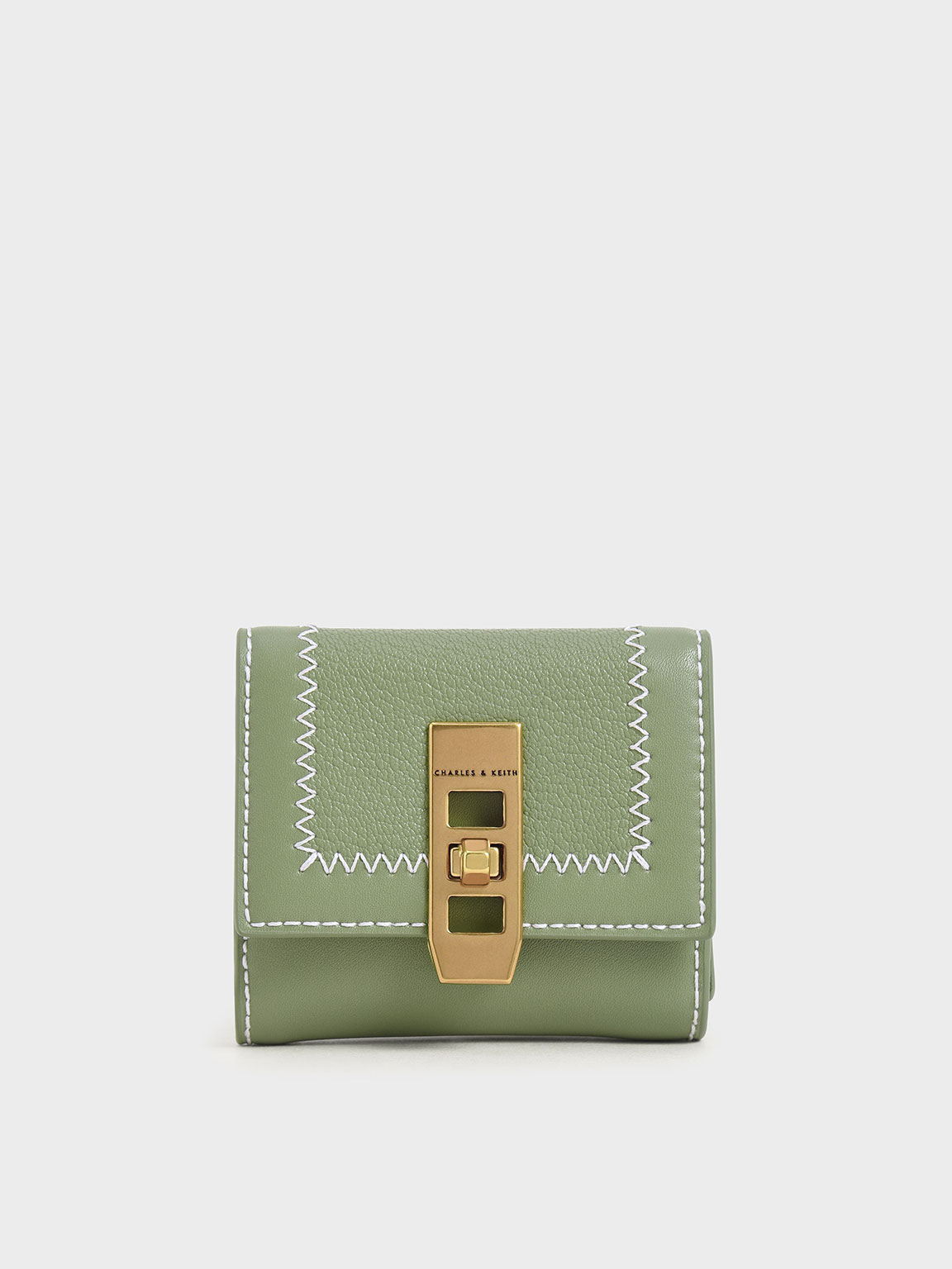 

Stitch Trim Turn Lock Wallet, Sage green