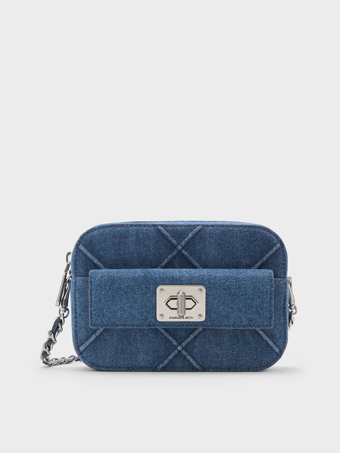 Charles & Keith - Eleni Denim Quilted Zip Crossbody Bag