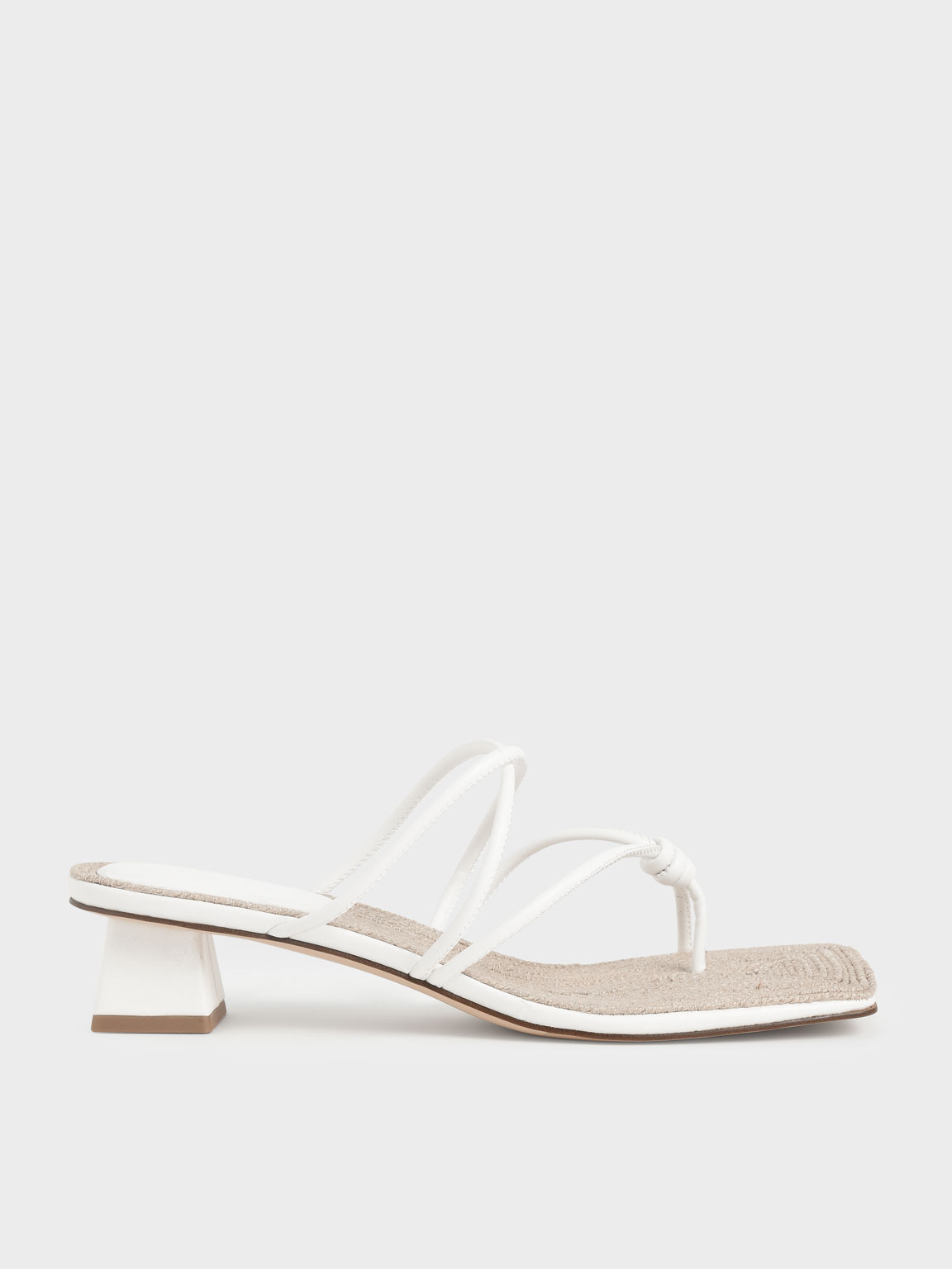 

Toe Loop Strappy Heeled Sandals, White