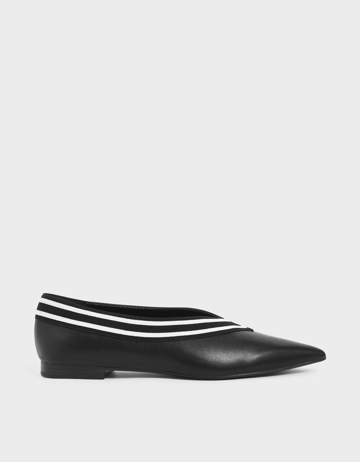 

Striped Trim Ballerina Flats, Black