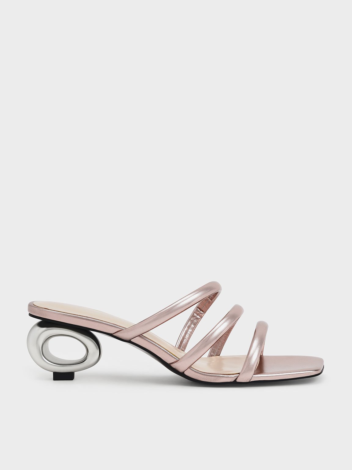 

Sculptural Heel Metallic Tubular Mules