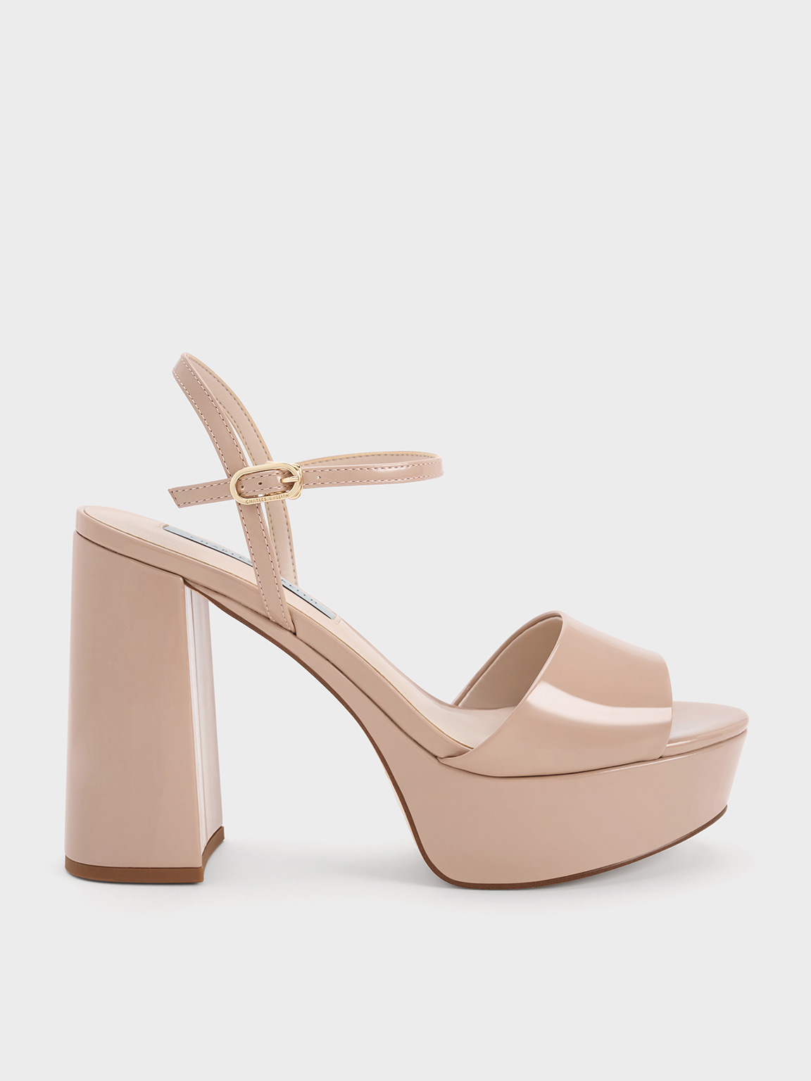 Nude Halle Peep Toe Patent Platform Sandals CHARLES KEITH UK