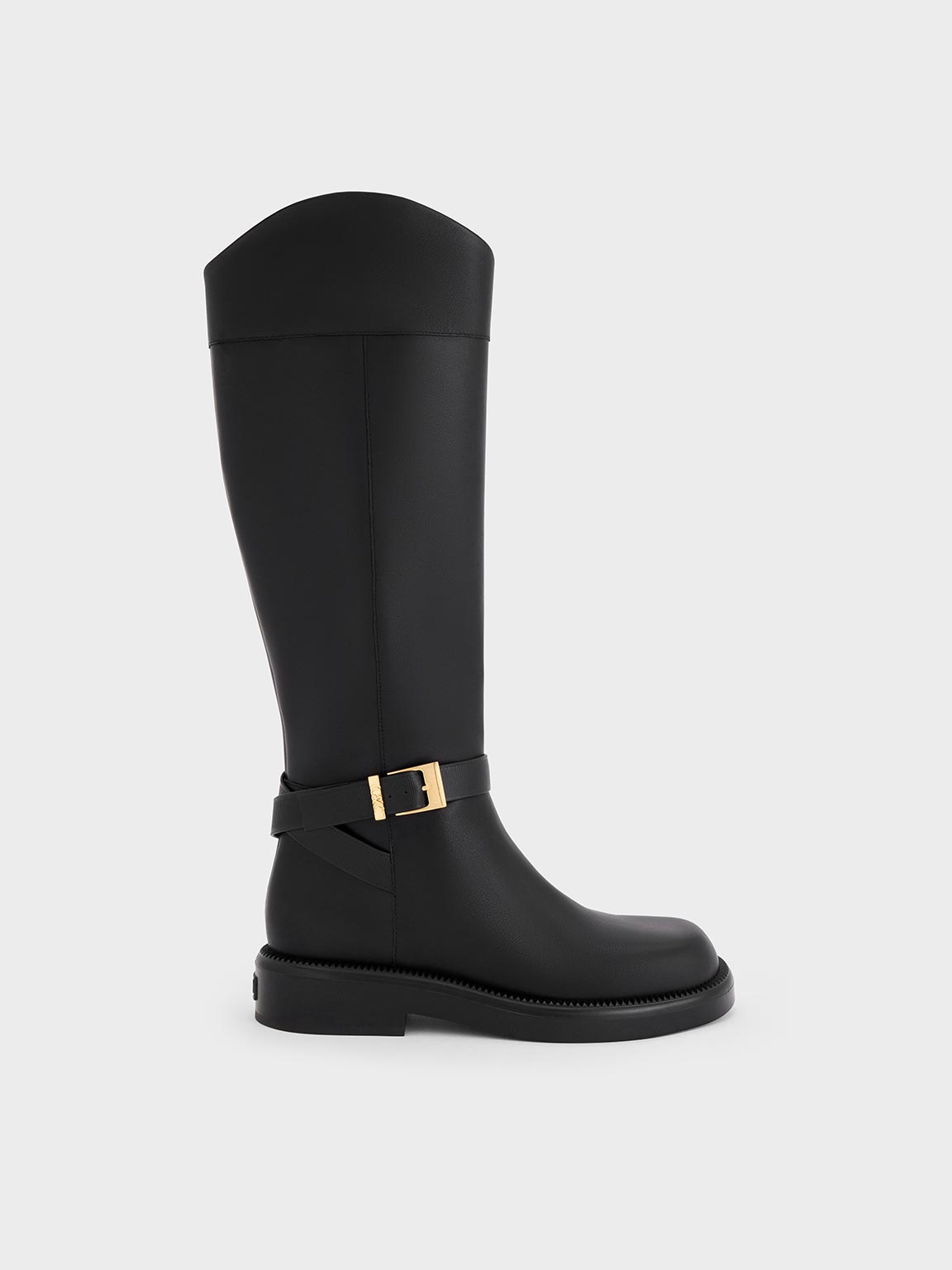 Charles & Keith - Leather Buckled-Strap Knee-High Boots