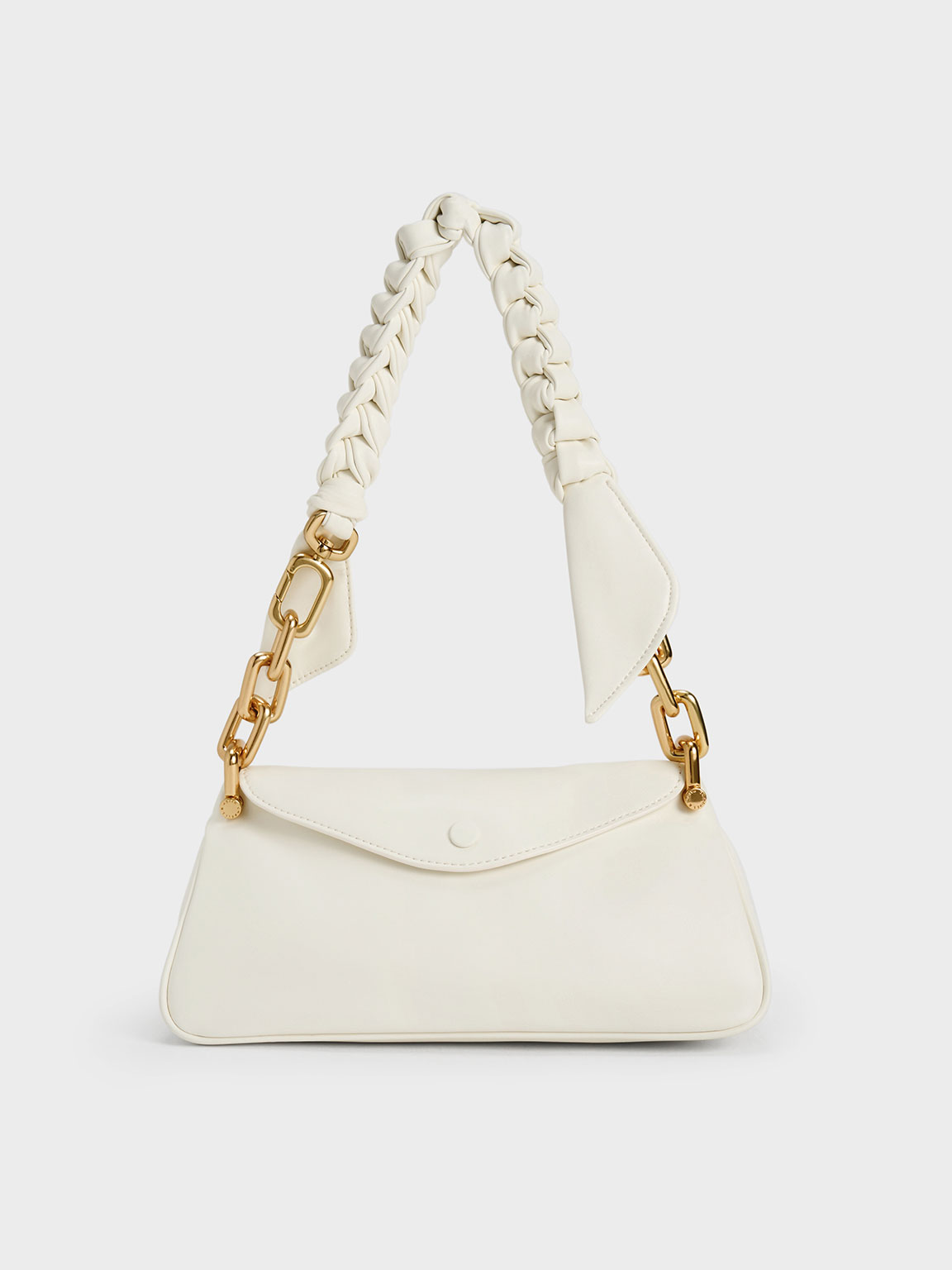 Charles & Keith - Women's Cleona Braided Handle Shoulder Bag, White, L