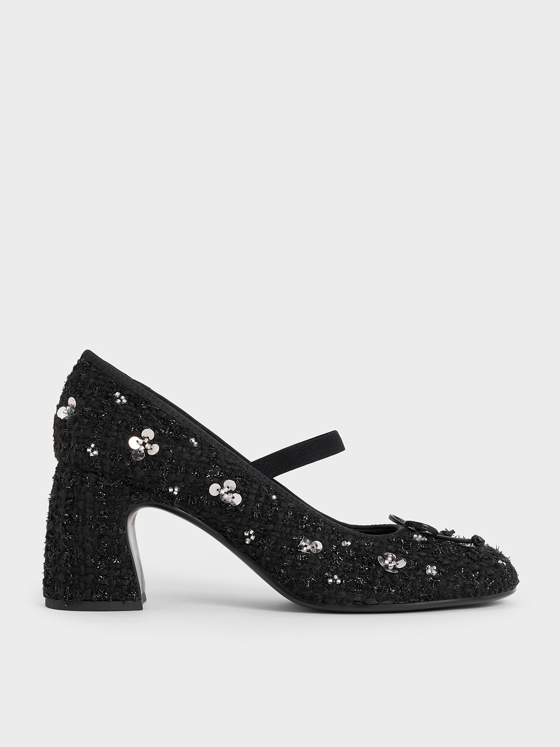 Charles & Keith - Mino Tweed Sequin-Flower Mary Jane Pumps